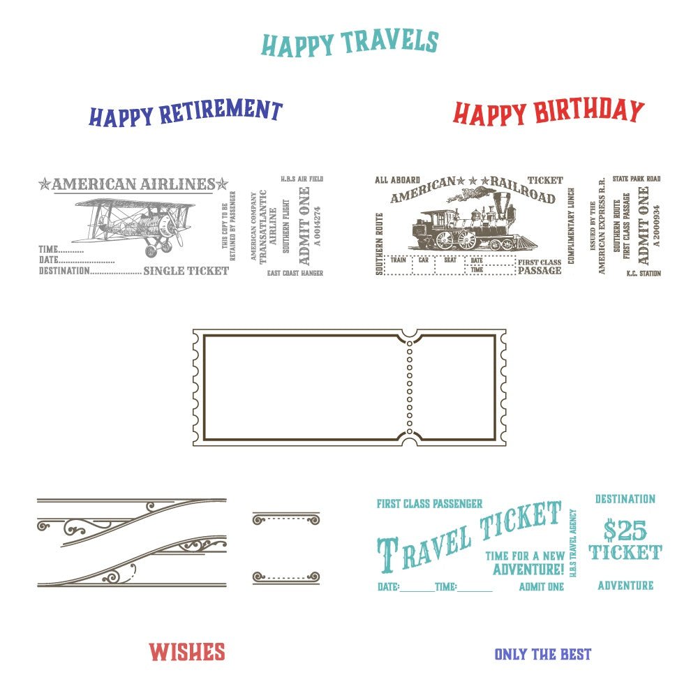Ticket To Ride - 6x8 Photopolymer Stamp Set - Honey Bee Stamps