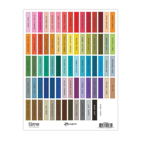 Tim Holtz Distress 1/4" x 1 - 3/4" Ink Pad Label Sheets - Color Name Stickers with Black Text - Honey Bee Stamps