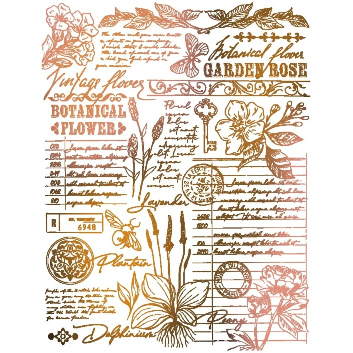 Vintage Flora - 5x6 Rubber Cling Background Stamp - Honey Bee Stamps