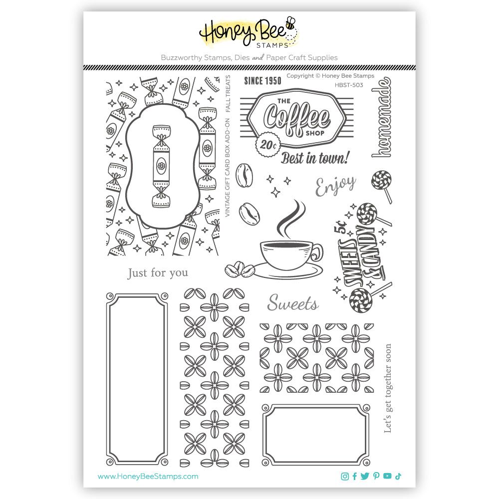 Vintage Gift Card Box Add - On - Fall Treats 6x8 Photopolymer Stamp Set - Retiring - Honey Bee Stamps