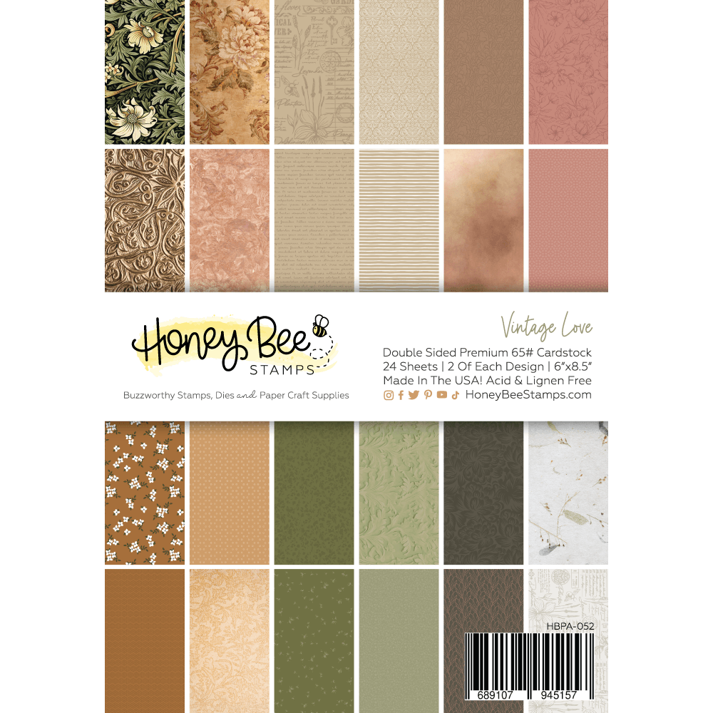 Vintage Love Paper Pad 6x8.5 - 24 Double - Sided Sheets - Honey Bee Stamps