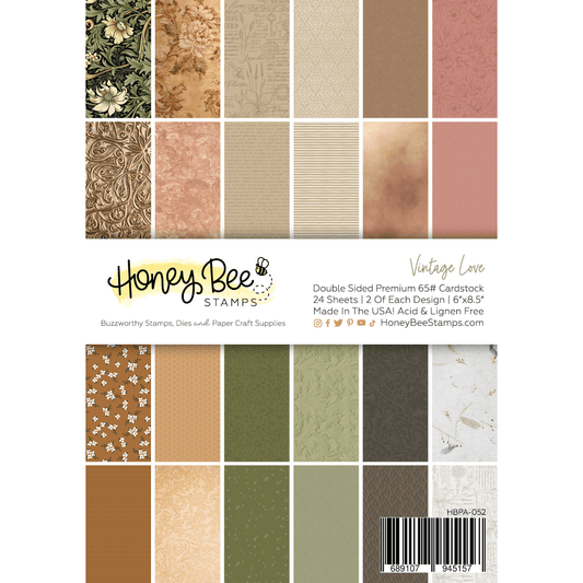 Vintage Love Paper Pad 6x8.5 - 24 Double - Sided Sheets - Honey Bee Stamps