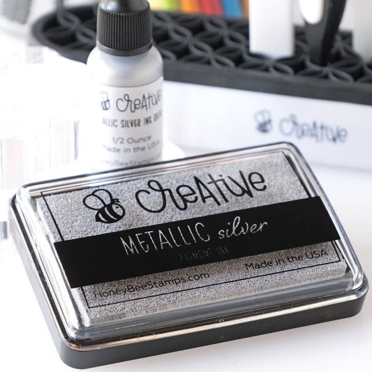 Bee Creative Ink Pad - Metallic Silver Pigment Ink - Honey Bee Stamps