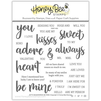 Bitty Buzzwords: Be Mine - 6x6 Photopolymer Stamp Set - Retiring - Honey Bee Stamps