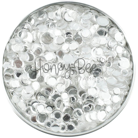 Bokeh Lights no hole clear confetti mix sequins by Honey Bee Stamps in a round container