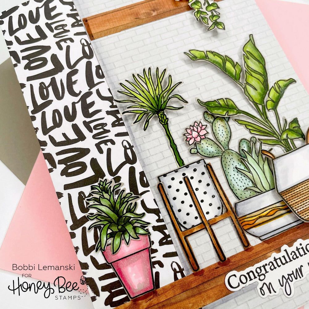 Happy Plants - 6x8 Photopolymer Stamp Set - Retiring - Honey Bee Stamps