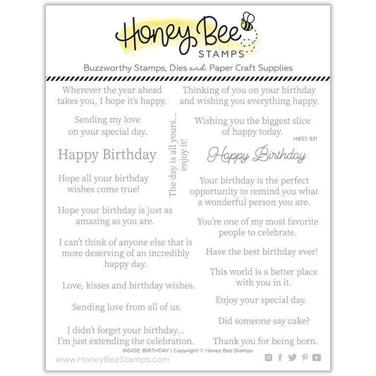 Inside: Birthday Sentiments - 6x6 Photopolymer Stamp Set - Honey Bee Stamps