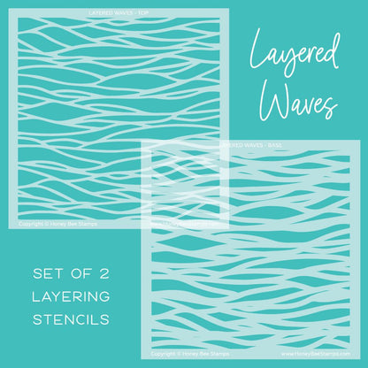 Layered Waves - Set of 2 - 6"x6" Layering Stencils - Honey Bee Stamps