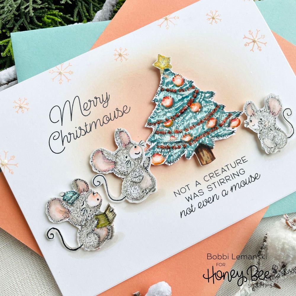 Merry Little Mice - 6x8 Photopolymer Stamp Set - Retiring - Honey Bee Stamps