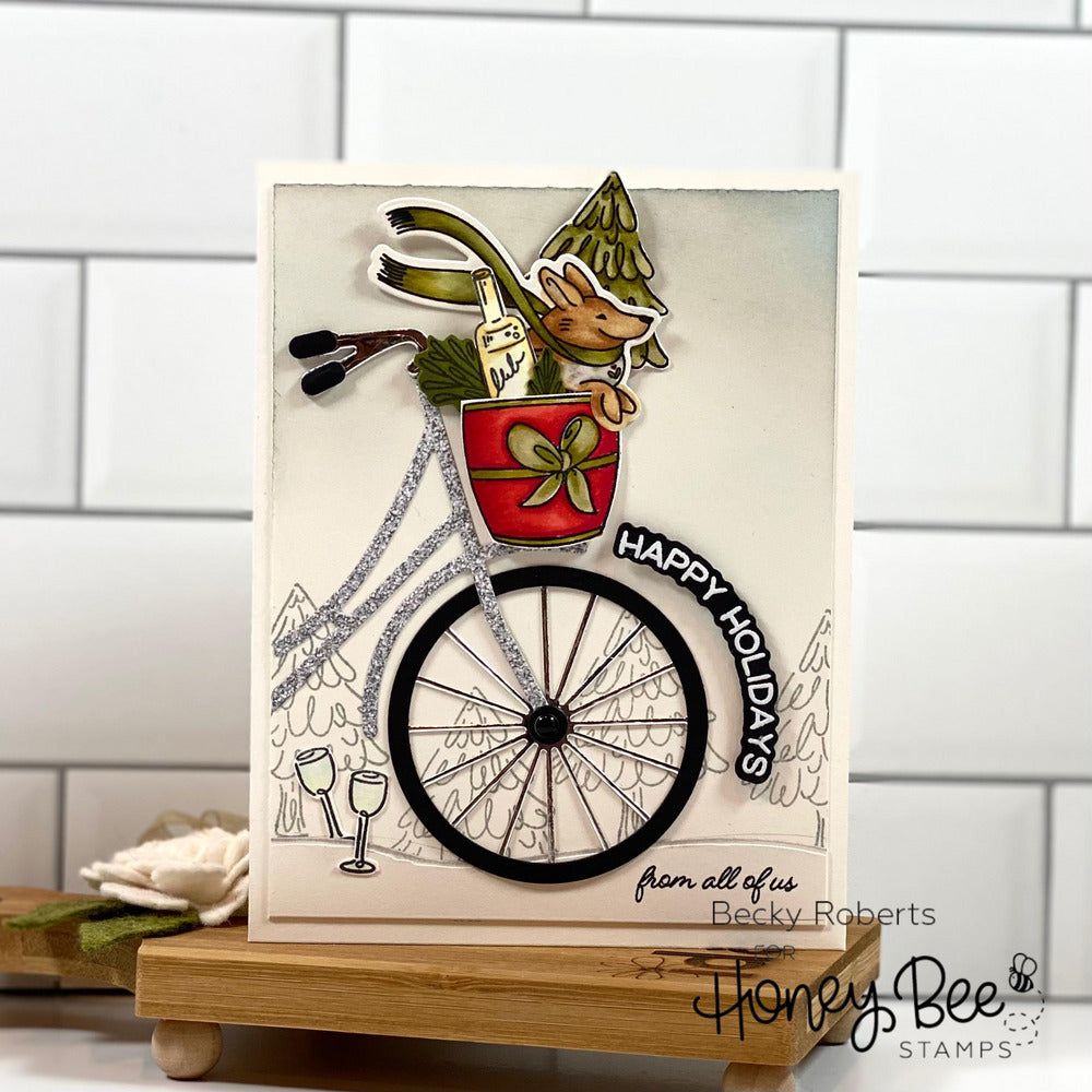 Riding By… Holiday Style - 6x8 Photopolymer Stamp Set - Retiring - Honey Bee Stamps