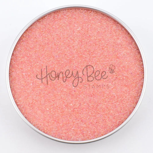 Salmon peach pink tiny bubbles no hole glass beads in a round silver container by Honey Bee Stamps