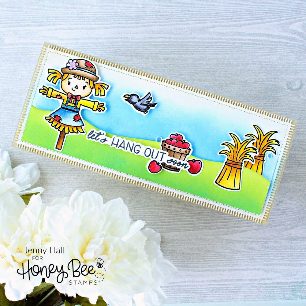 Slimline Sentiments: Blanket Edge Frame - Honey Cuts - Stand - Alone Dies - Retiring - Honey Bee Stamps