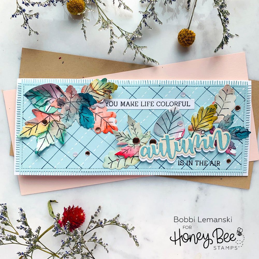 Slimline Sentiments: Blanket Edge Frame - Honey Cuts - Stand - Alone Dies - Retiring - Honey Bee Stamps