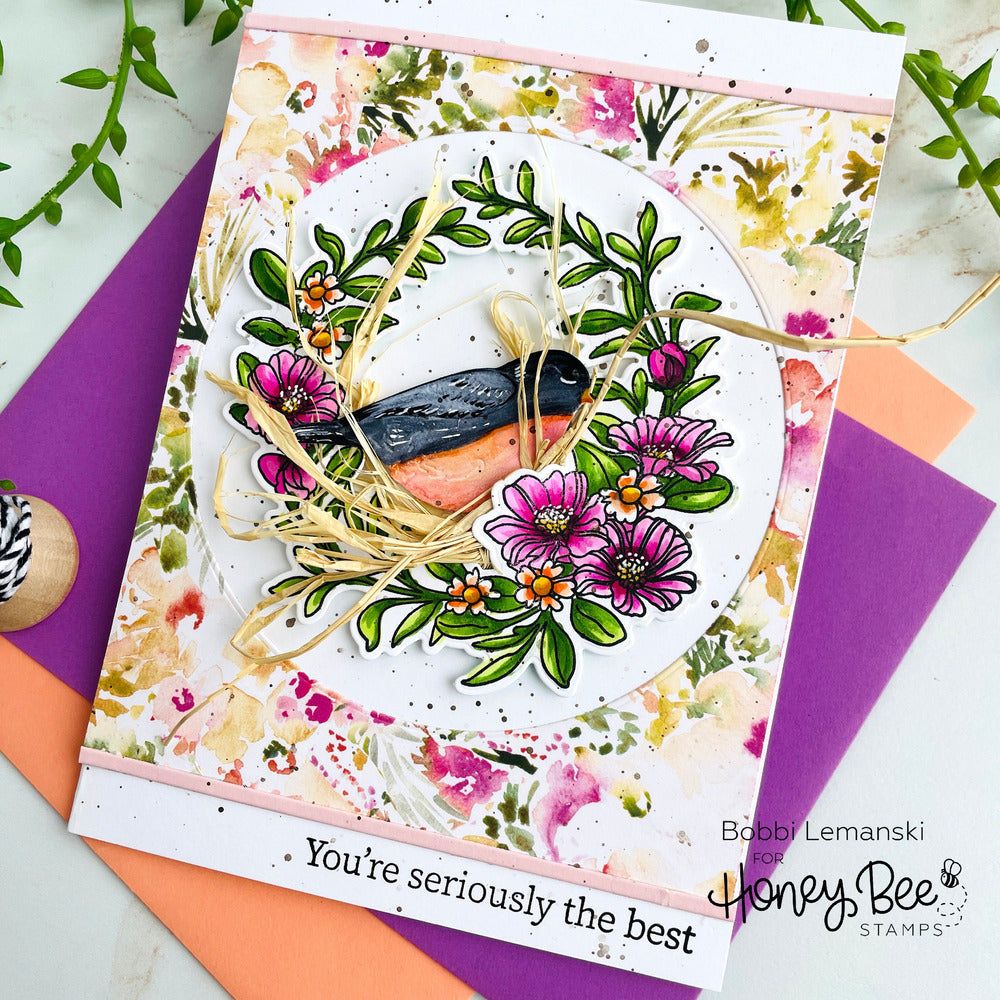 Spring Wreath - 5x6 Photopolymer Stamp Set - Retiring - Honey Bee Stamps