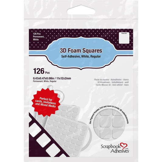 White 3D Self - Adhesive Foam .5" Squares 126/Pkg - 2mm Thick - Honey Bee Stamps