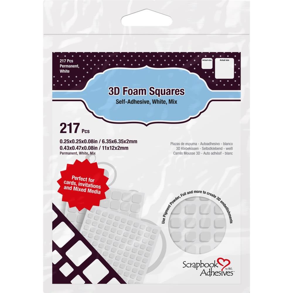 White 3D Variety Pack Self - Adhesive Foam .25" and .5" Squares 217/Pkg - 2mm Thick - Honey Bee Stamps